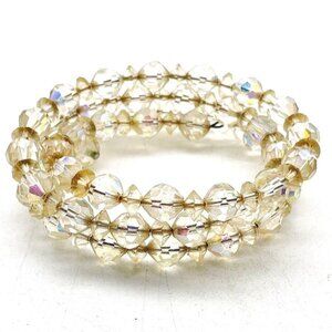 Memory Wire Aurora Borealis Bracelet Gold Tone Glam Bling Sparkle Holiday Party